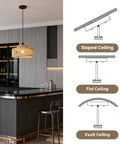 Totally Vibe Ready 2 Pack Rattan Pendant Lights, Handwoven Wicker Hanging Lamps For Kitchen Island And Dining Room above a kitchen island showing installation options.