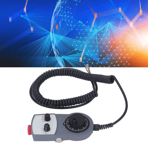 Electronic CNC Handwheel Controller With Emergency Stop, ABS Handwheel for precise 0-5 kHz feedback in black coiled cable