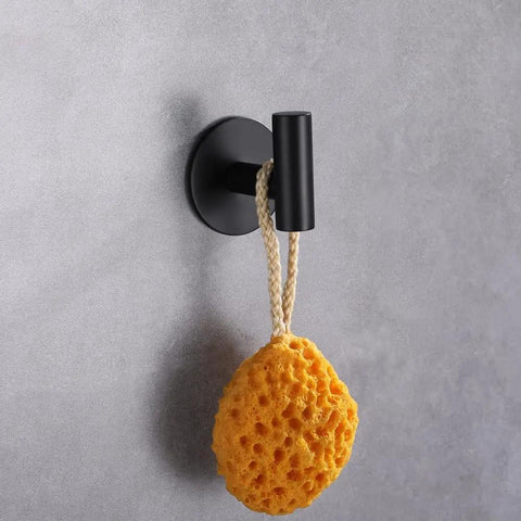 Heavy Duty Adhesive 304 Stainless Steel Robe Hooks Two Pack Matte Black Brushed Finish with sponge hanging