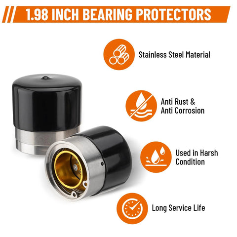 Racewill 1.98-inch bearing protectors, chrome-cap black housing, stainless steel, 2-pack