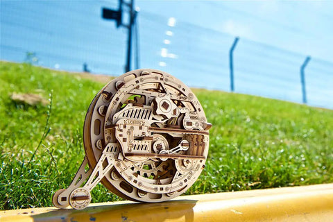 Mechanical Monowheel 3D Puzzle Kit Unicycle Style Wooden Steampunk Build For Adults Self Rolling Brain Teaser Model Kit Made Of Wood, wooden model on grass