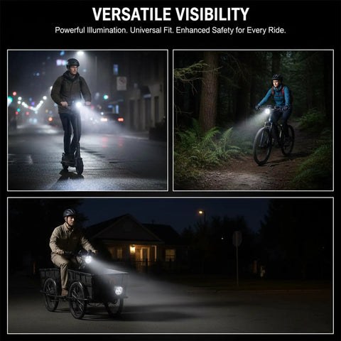Three Pin Ebike Headlight With Horn For Night Riding, 12W Output, 4000 Lumens From Four LEDs, Universal Bike Light Fits 36V To 72V E Bikes, Durable Aluminum Housing, Waterproof, Road Or Trail Safe Illumination