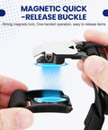Magnetic Luggage Strap For Backpack And Suitcase, Heavy Duty Travel Belt With Jacket Gripper, showing magnetic buckle.