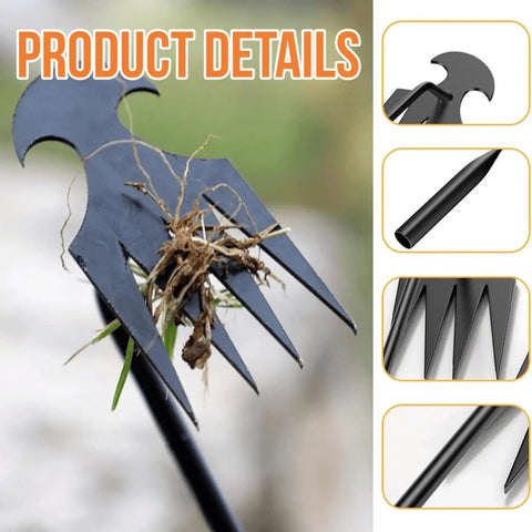 4 Claw Manganese Steel Weed Puller With Lever Design for no sweat weeding, close-up of claws with root removal detail
