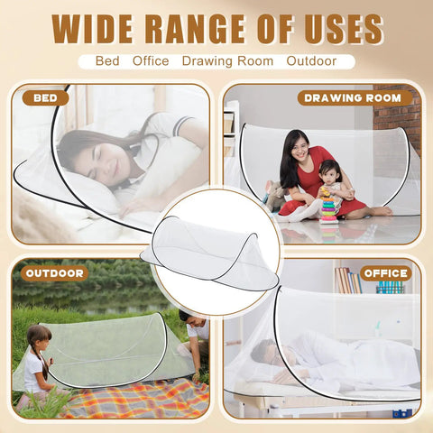 Two Pack Large Pop Up Mosquito Net For Bed 78 X 31 X 22 Inch Portable Foldable Mesh Canopy used on bed, outdoor, and office