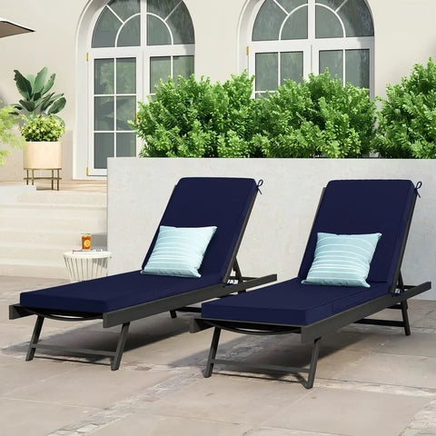 Get Comfy Two-Piece Chaise Lounge Cushions Set for Outdoor Furniture, 72x21x3 Inches, Navy cushions on patio chairs