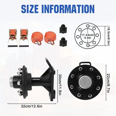Heavy Duty Shipping Container Wheels With 8X6.5 Lug Pattern And High Strength Steel Axles detailed size information illustration.