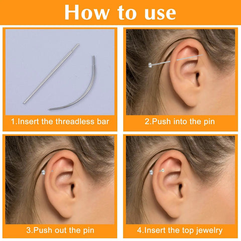 How to use guide for Two Piece Piercing Taper Set For 20G Flat Back Insertion Tools Stainless Steel Threadless Insertion Pins