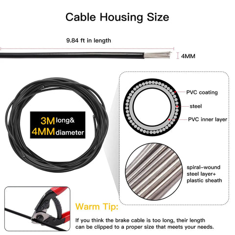 Rugged 4mm Lined Shift Cable Housing Kit For Mountain And Road Bikes, 3 Meters, Durable Rubber Exterior With Inner PVC Lubricated Tube