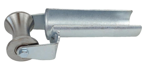 No Sweat Heavy Duty Galvanized Cable Puller Sheave Offering Slick Roll Action For Zero Friction 3 Inch Conduit Feeding Of Power And Communication Cables, side view of galvanized steel roller.