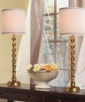 Gold Buffet Lamps Set Of 2 Tall Skinny Candlestick Style Lamps For Living Room And Dining Room, displayed on a credenza