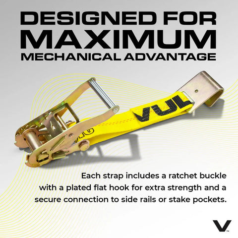 2 Inch Wide Lasso Style Car Tie Down Straps With Flat Hooks, 96 Inch Long, detailed view of a ratchet buckle and yellow strap