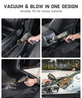 Slim V9 Mix Car Vacuum 4 In 1 Handheld Air Duster Cordless Cleaner With 12000Pa Suction in use cleaning car interior and blowing leaves.