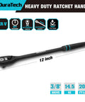 Work Horse 3/8 Inch Drive Ratchet Wrench With Extra Long Handle And 90 Tooth Gearing, 12 inch length, black finish.