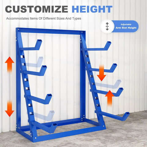 Top Notch 4 Tier Steel Lumber And Pipe Storage Rack With Adjustable Arms And Rugged Alloy Frame Holding Up To Two Thou Pounds For Garage Shop Or Basement Storage Needs