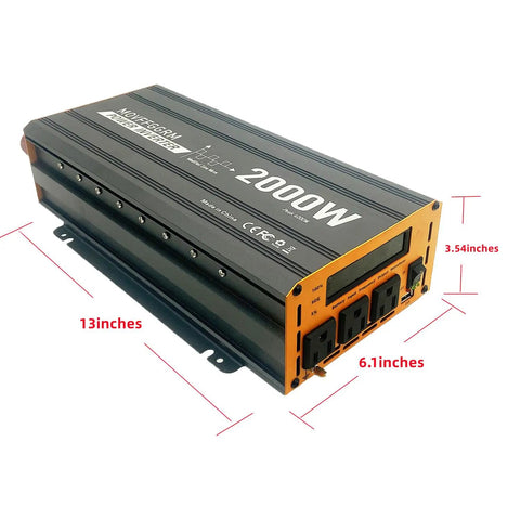 Certified Bad Boy Heavy Duty 2000W Power Inverter 12V Dc To 120V Ac Converter with LED display and 3 AC outlets.
