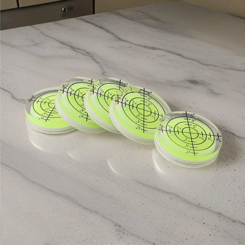 Round Bubble Level Vial 32 x 7 mm For Acrylic Spirit Level And Measuring Layout Tools, Green, on countertop
