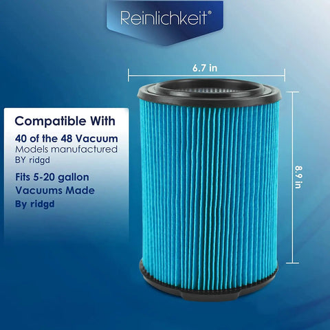 3-Layer High-Efficiency Fine Dust Replacement Filter For Wet Dry Vacuums 5-20 Gallon, Fits Ridgid Husky Craftsman Post-1988 Models