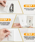 Image showing installation steps for 46 Pack Outlet and Wall Plates Insulation Sealer Set for Weatherproofing and Energy Saving.
