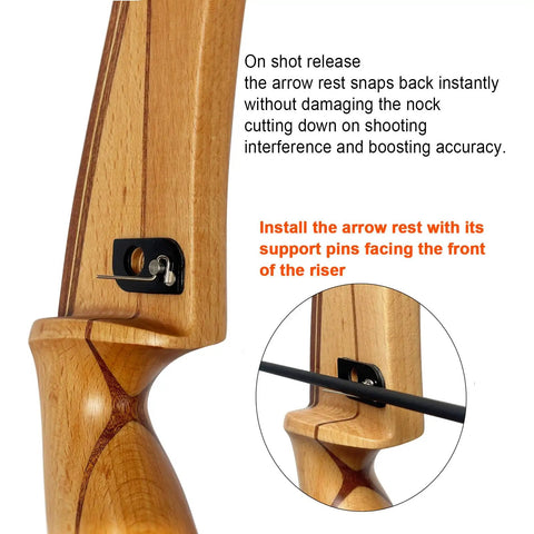 4 Pack Magnetic Arrow Rest For Recurve Bow Adhesive Back Archery Accessory Right Hand installed on a wooden bow riser