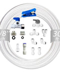 Front view of TSnsfCerti NSF 3/8 in water line tubing and push-to-connect fittings kit for RO, 30 ft white tubing.