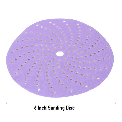 6 inch purple ceramic sanding disc with hook loop backing for fast cutting and longer life in wood and metal projects.