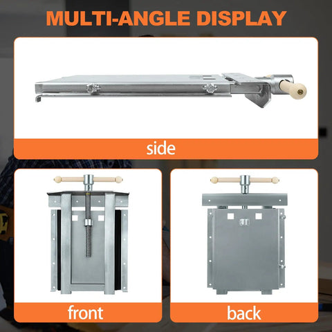 Multi-angle display of Heavy Duty Adjustable Woodworking Vise For Custom Workbenches Up To 23 Inches Thick, showcasing side, front, and back views.