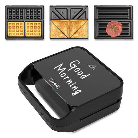 Royalcraft 3-in-1 Electric Sandwich Maker & Waffle Grill, 850W Panini Press with black non-stick plates and cool touch handle