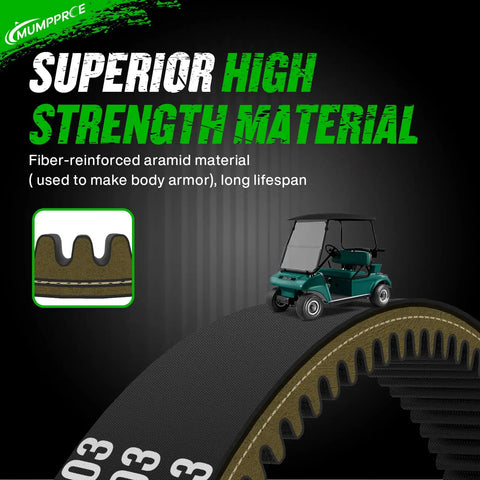 Club Car Clutch Drive Belt and Starter Generator Belt Kit for DS 1997 Up and Precedent 2004 Up showcasing aramid material