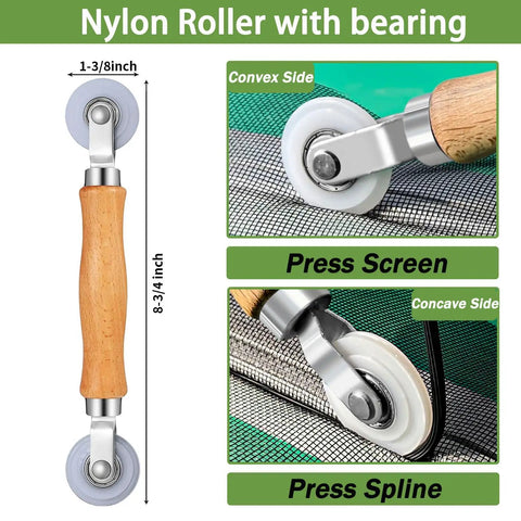 Three In One Screen Repair Kit with Nylon Roller, Steel Roller and Removal Hook for Installing Window and Door Mesh Spline Tool