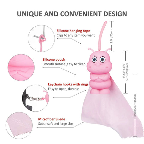 Pink bqover portable microfiber cleaning cloth with silicone keychain and bag charm, 8x8 inches, 2 refills