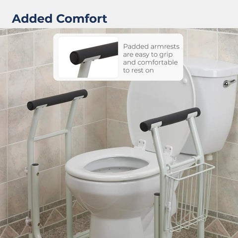 Toilet Safety Frame With Freestanding Grab Bar For Bathroom, Sturdy Aluminum Rail, Padded Armrests, Supports Up To 300 Pounds