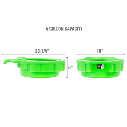 Heavy Duty 4 Gallon Oil Drain Pan With Pour Spout And No Splash Lip, Stackable Polyethylene Pan dimensions and green color