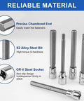 Pro Shop Extra Long Hex Socket Set Featuring Twenty Precision Allen Bits And 3/8 Inch Drive, S2 alloy steel bits, chamfered end design.
