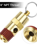 QWORK brass pressure relief valve, 1/4 in NPT threaded, red seal, hex nut, air compressor check valve with ring