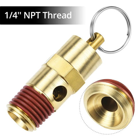 QWORK brass pressure relief valve, 1/4 in NPT threaded, red seal, hex nut, air compressor check valve with ring
