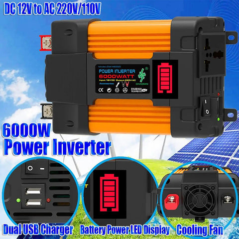 Image showing Off Grid Solar Power Kit With 4000W And 6000W Inverter, 12V 50A Charge Controller, LED Power Display, solar panels in background.