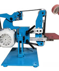 Electric Belt Sander 750W Polish Grinder With Adjustable Speed And Forward Reverse Rotation For Wood And Metal Tasks showcasing a blue grinder with sanding belt.
