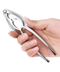 Person holding 8 Piece Seafood Tool Kit With Lobster Crackers And Forks, Pro Grade Chrome Plated Zinc Alloy, ergonomic handles.