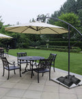 Fillable Sandbag Base Weights For Patio Umbrella, Set Of 2, Each Holds 30 Lbs, Heavy Duty Oxford Cloth, shown in garden setup