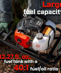 52cc Gas Powered Earth Auger With 8 Inch Bit for effective digging, showing large 42.27 fl. oz. fuel tank capacity in use