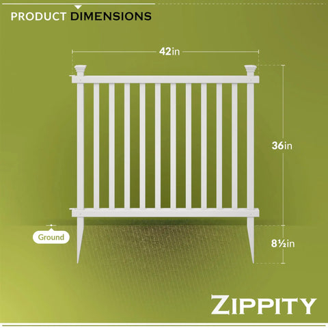 Dimensions of Two Panel No Dig Vinyl Fence Kit, 3ft High By 3.5ft Wide, displayed with white picket style fencing