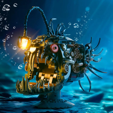 Lit Lantern Fish Mechanical Building Set With 1038 Pieces STEM Construction Toy For Adults And Teens Realistic Deep Sea Model That Doubles As A Glow Lamp Hours Of Creative Play And Display, lit lantern fish model with glowing lamp and gears