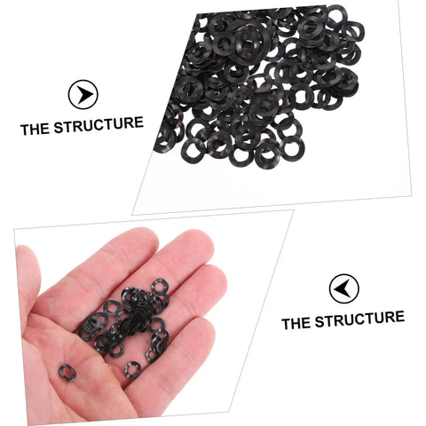 Wave Washer Kit 500 Piece All In One Compression Spring Washers Assortment For Screws And Bolts Reducing Friction And Handling Tight Loads With Limited Axial Space For Auto Home And Shop Use, black washers in hand