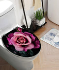 Toilet Seat Slow Close, Bathroom with a pink rose design, round shape, featuring water droplets, ideal for home decor.