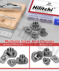 Boss Level 32 Piece T Shape Weld Nuts M6 M8 M10 M12 Premium Carbon Steel Tab Base Locknuts on workbench with pliers and ruler.