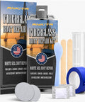 Heavy Duty White Fiberglass Boat Repair Kit With Tough As Nails Gel Coat Paste To Patch Pits Cracks Gouges On Jet Skis Kayaks And Any Marine Rig Fast Cure, contents displayed.