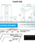 Diagram of 8 Inch Widespread Brushed Gold Bathroom Faucet With Overflow Pop Up Drain Assembly And 3 Hole Mount Solid Brass Vanity Sink Tap Complete With cUPC Water Supply Lines For Dope Luxury Look, showing dimensions and installation details.