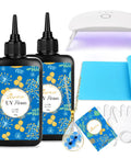 All In One UV Resin Kit With Light For Jewelry Making Crystal Clear Solar Activated Epoxy Resin 200G Set with silicone mat and gloves