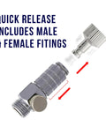 Side view of a metal Master Airbrush quick-release coupling with plug and airflow valve, 1/8" BSP fittings